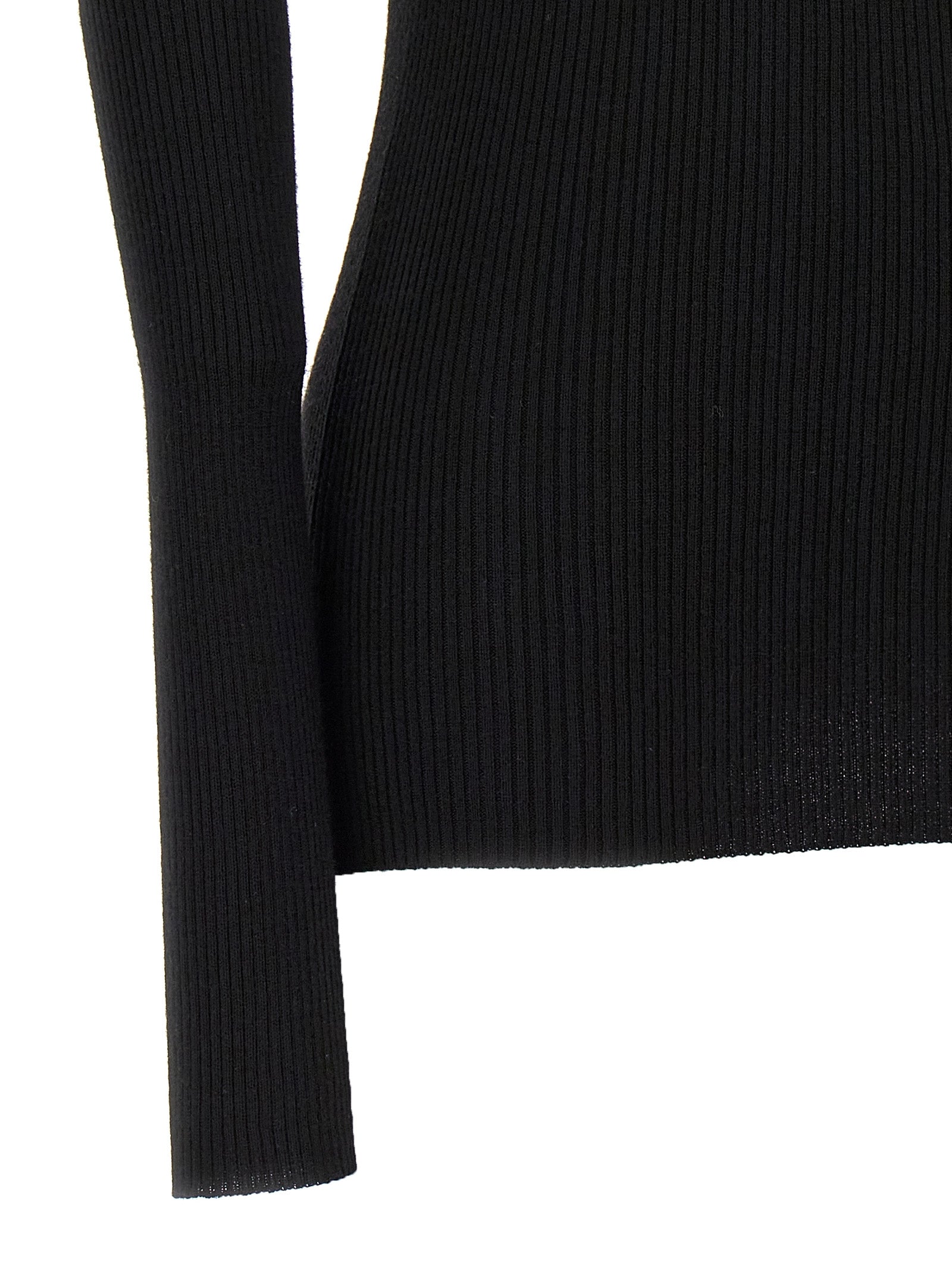 Cardigan by Rick Owens for women in wool black features a dramatic silhouette, showcasing a sophisticated and dramatic detail for a timeless, premium look.