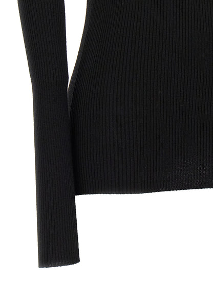 Cardigan by Rick Owens for women in wool black features a dramatic silhouette, showcasing a sophisticated and dramatic detail for a timeless, premium look.