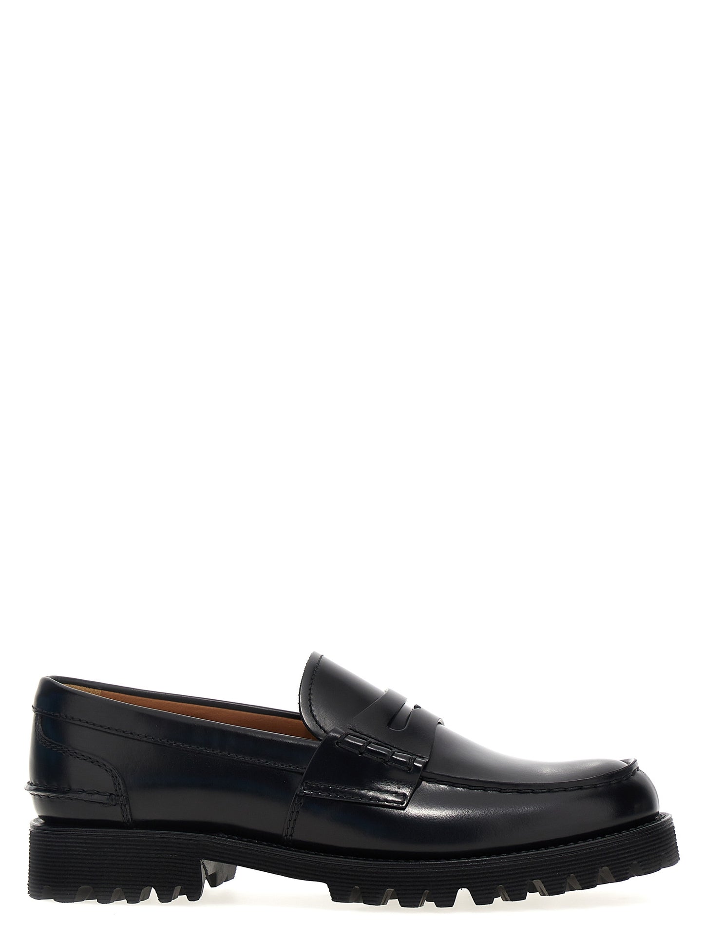 Flat Loafer Slip-On Work Shoes by Church's for women in bos taurus cowhide leather black features an dynamic silhouette from the Play Women's Bos Taurus Cowhide Leather Flat Loafer Slip-On Work Shoes collection, defined by a dynamic and flat for a dynamic look.