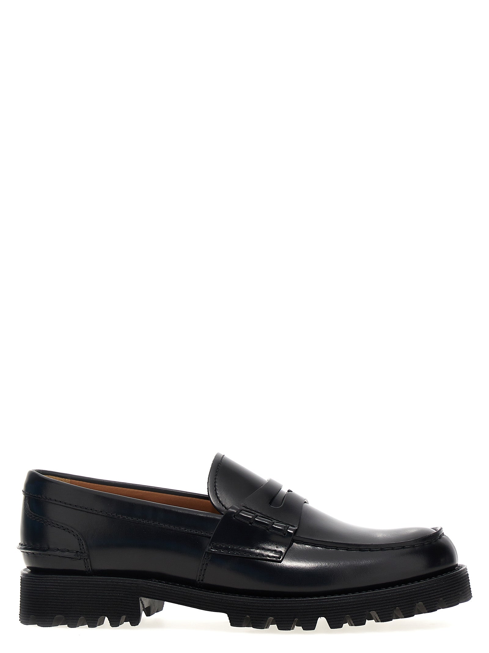 Flat Loafer Slip-On Work Shoes by Church's for women in bos taurus cowhide leather black features an dynamic silhouette from the Play Women's Bos Taurus Cowhide Leather Flat Loafer Slip-On Work Shoes collection, defined by a dynamic and flat for a dynamic look.