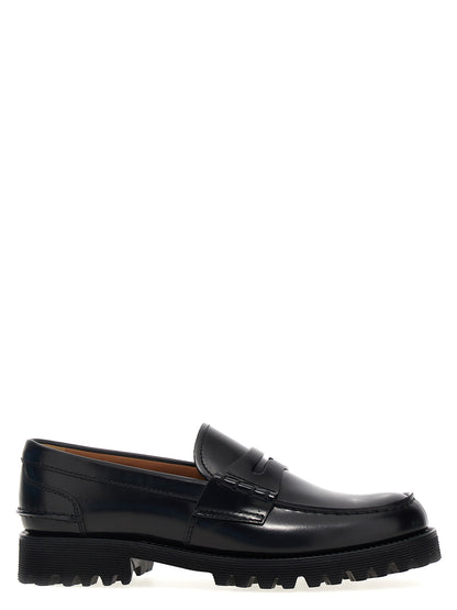 Flat Loafer Slip-On Work Shoes by Church's for women in bos taurus cowhide leather black features an dynamic silhouette from the Play Women's Bos Taurus Cowhide Leather Flat Loafer Slip-On Work Shoes collection, defined by a dynamic and flat for a dynamic look.