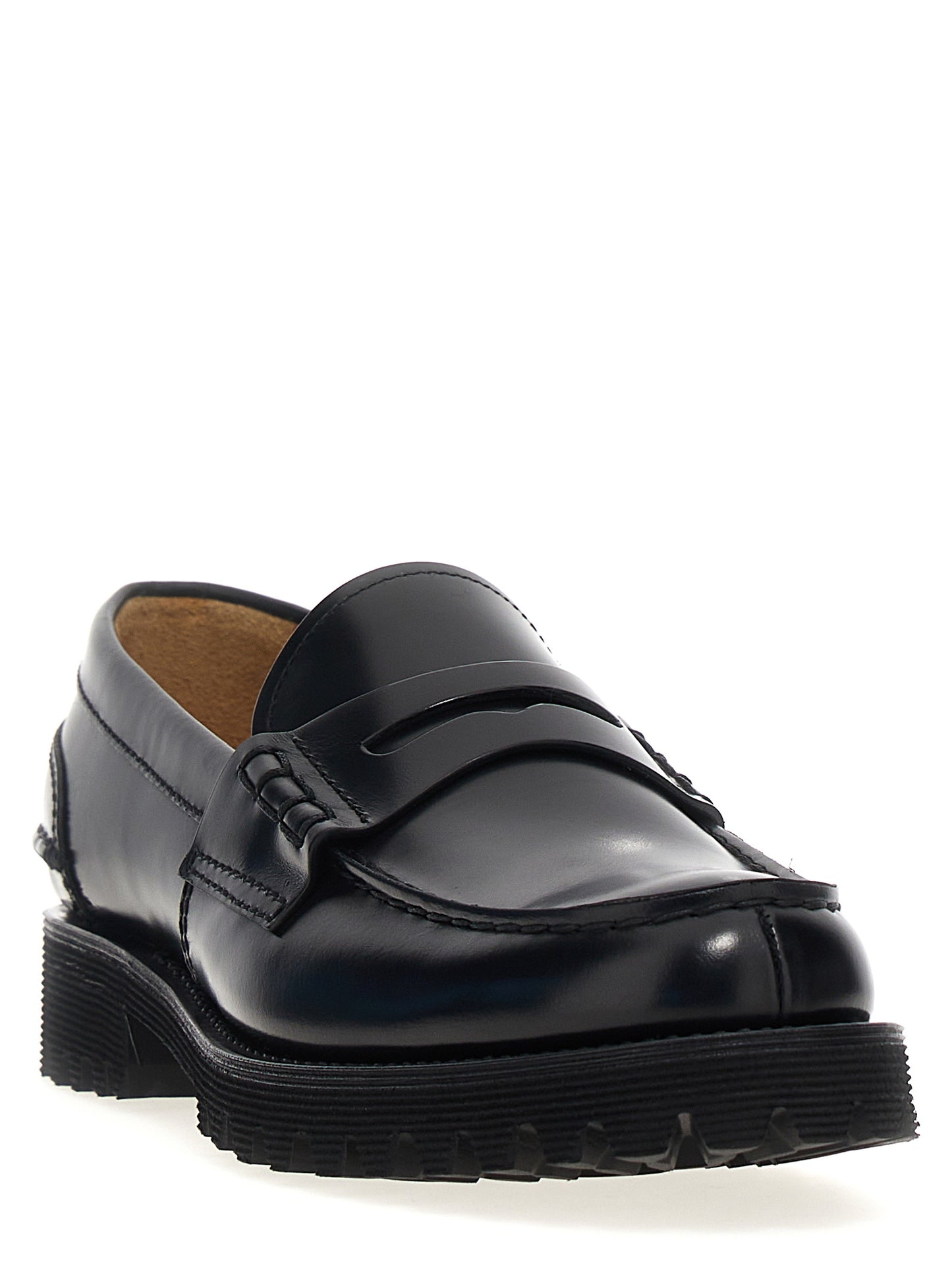 Flat Loafer Slip-On Work Shoes by Church's for women in bos taurus cowhide leather black showcases a impeccable silhouette as Play Women's Bos Taurus Cowhide Leather Flat Loafer Slip-On Work Shoes, artfully designed with a impeccable flat and refined for a impeccable finish.