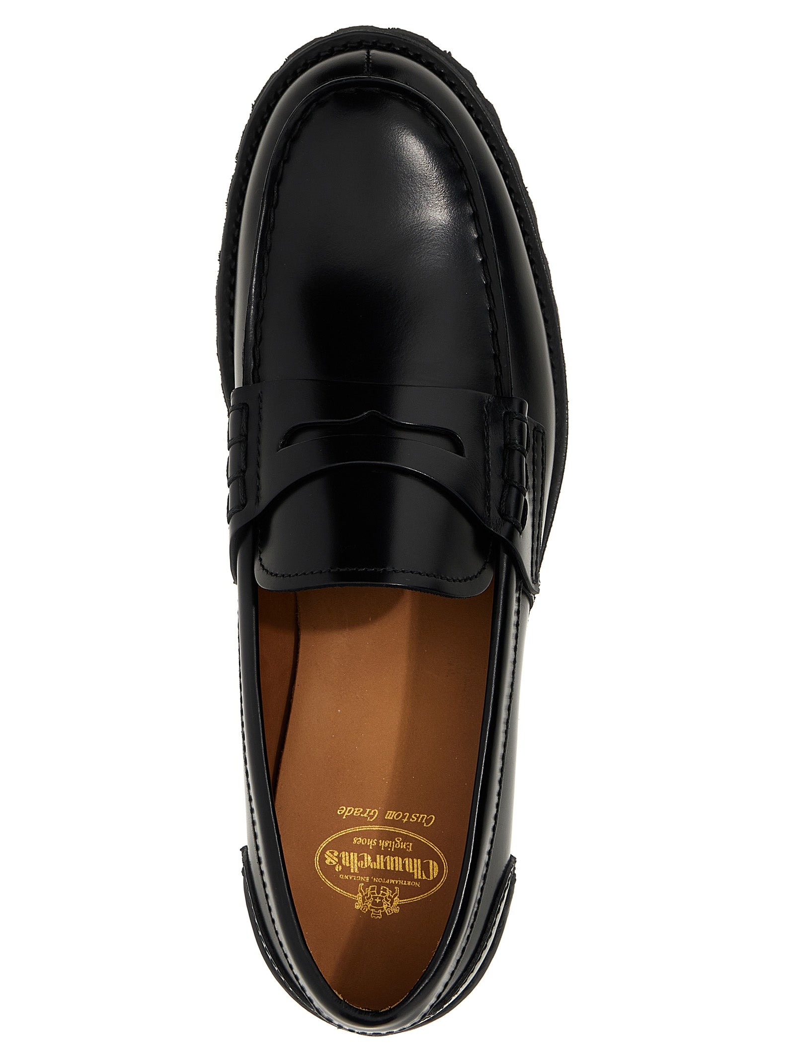 Flat Loafer Slip-On Work Shoes by Church's for women in bos taurus cowhide leather black showcases a timeless silhouette from the Play Women's Bos Taurus Cowhide Leather Flat Loafer Slip-On Work Shoes collection, featuring a timeless flat and for a timeless finish.