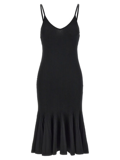 Dress by Khaite for women in polyamide polyester viscose black features an eye catching silhouette with a sophisticated v-neck neckline, elegant , and a refined midi for a eye catching aesthetic.