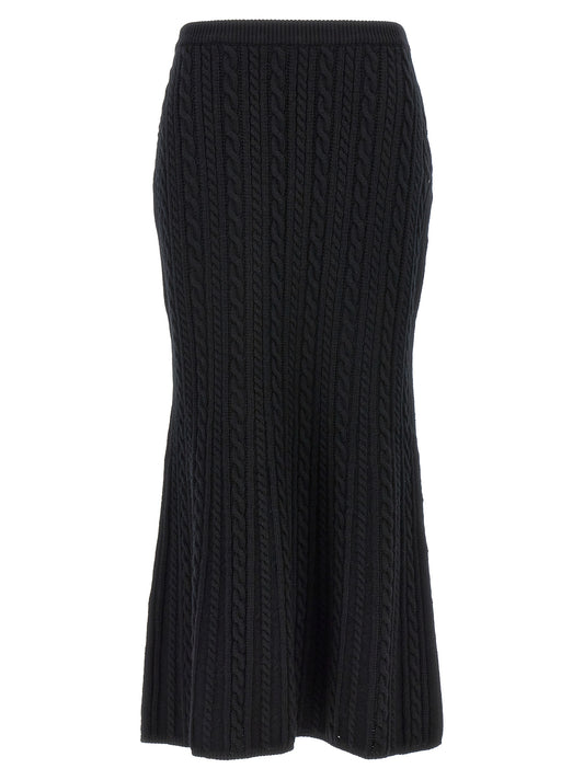Skirt by Alessandra Rich for women in wool black features a captivating silhouette, showcasing the captivating Women's Wool Maxi Mini Skirt design with a sophisticated maxi mini for a captivating look.