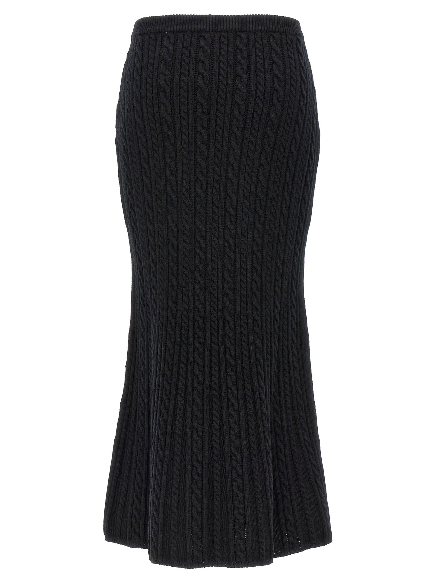 Skirt by Alessandra Rich for women in wool black features a contoured silhouette from the Women's Wool Maxi Mini Skirt collection, characterized by its contoured maxi mini for a contoured finish.