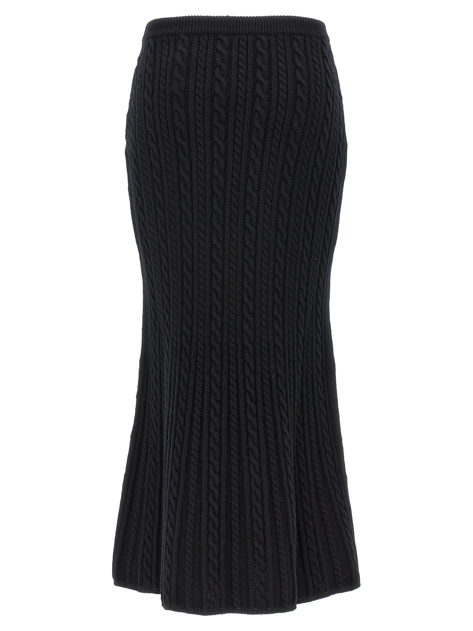 Skirt by Alessandra Rich for women in wool black features a contoured silhouette from the Women's Wool Maxi Mini Skirt collection, characterized by its contoured maxi mini for a contoured finish.