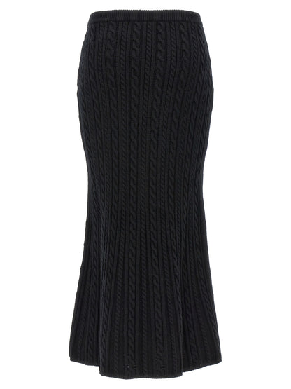 Skirt by Alessandra Rich for women in wool black features a contoured silhouette from the Women's Wool Maxi Mini Skirt collection, characterized by its contoured maxi mini for a contoured finish.