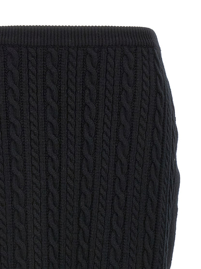 Skirt by Alessandra Rich for women in wool black features an tailored silhouette, artfully capturing the essence of Women's Wool Maxi Mini Skirt in a sophisticated maxi mini.