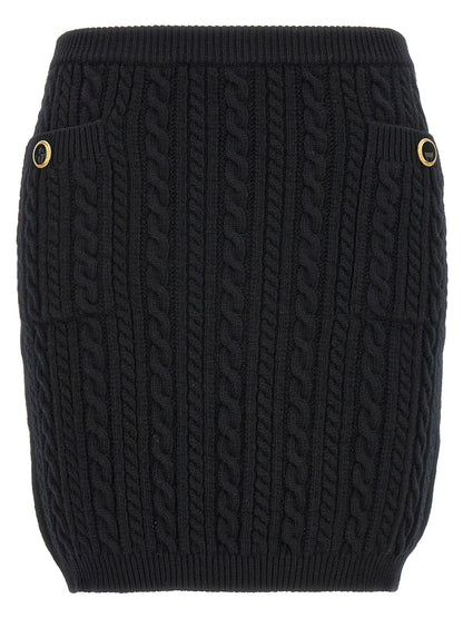 Skirt by Alessandra Rich for women in wool black features an relaxed-yet-refined silhouette that elegantly showcases the Women's Wool Maxi Long Skirt design and sophisticated maxi long.