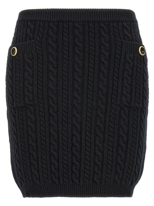 Skirt by Alessandra Rich for women in wool black features an relaxed-yet-refined silhouette that elegantly showcases the Women's Wool Maxi Long Skirt design and sophisticated maxi long.