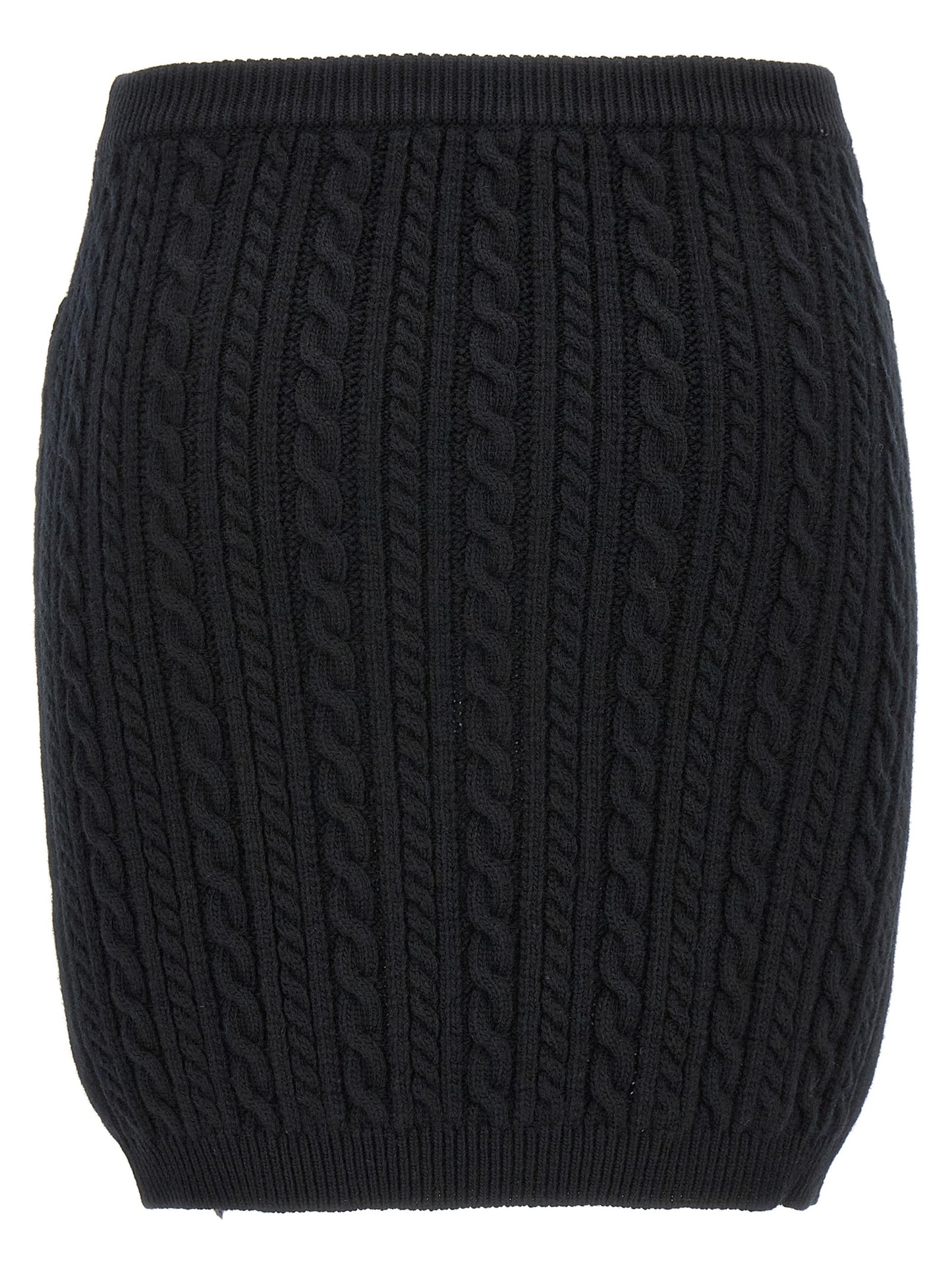 Skirt by Alessandra Rich for women in wool black features a contoured silhouette from the Women's Wool Maxi Long Skirt collection, characterized by its contoured maxi long for a contoured finish.