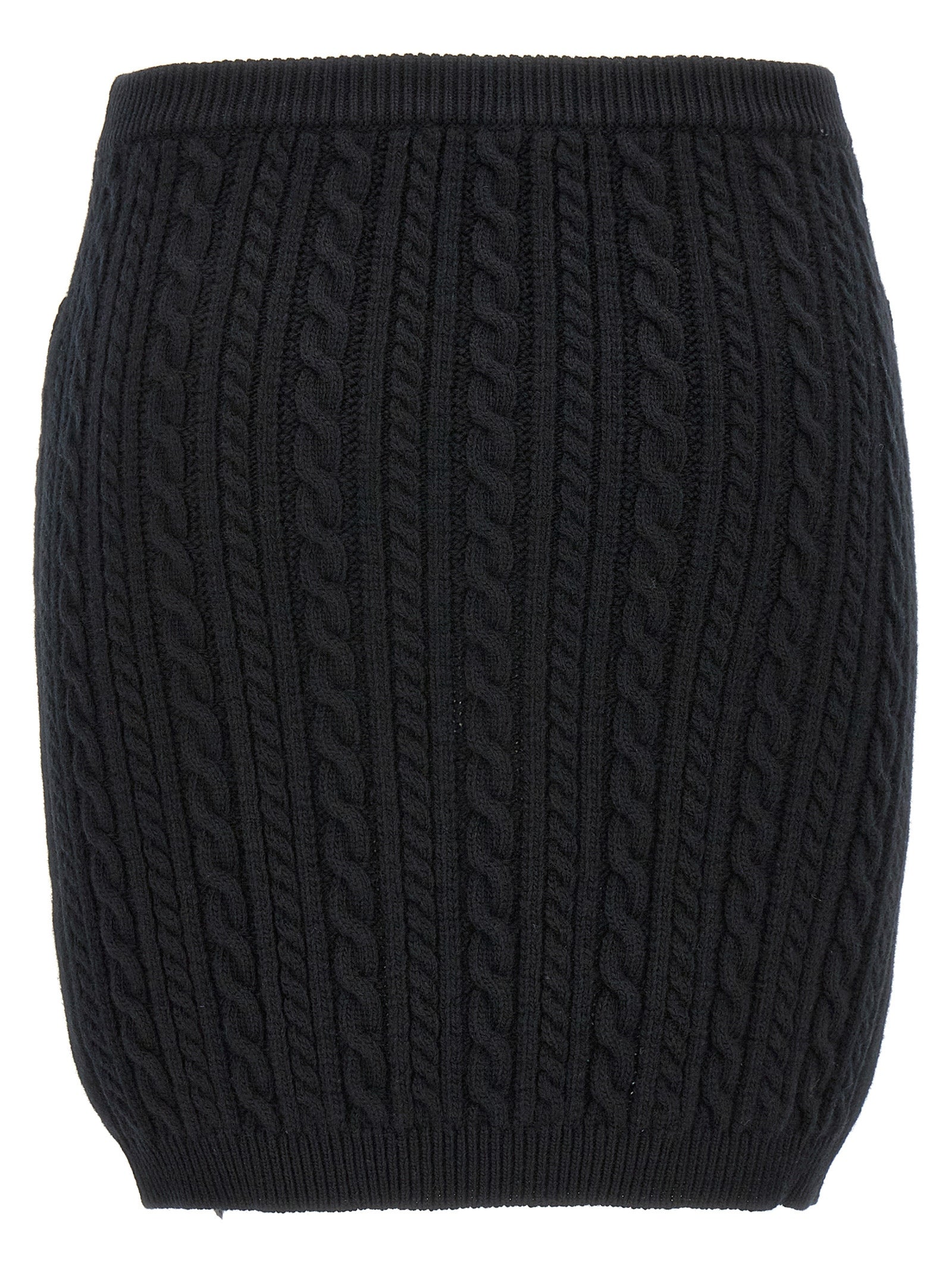 Skirt by Alessandra Rich for women in wool black features a contoured silhouette from the Women's Wool Maxi Long Skirt collection, characterized by its contoured maxi long for a contoured finish.
