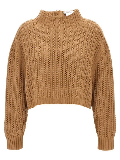 Cardigan by Max Mara for women in cashmere beige features a nuanced silhouette with a refined and nuanced long-sleeve detailing for a sophisticated look.