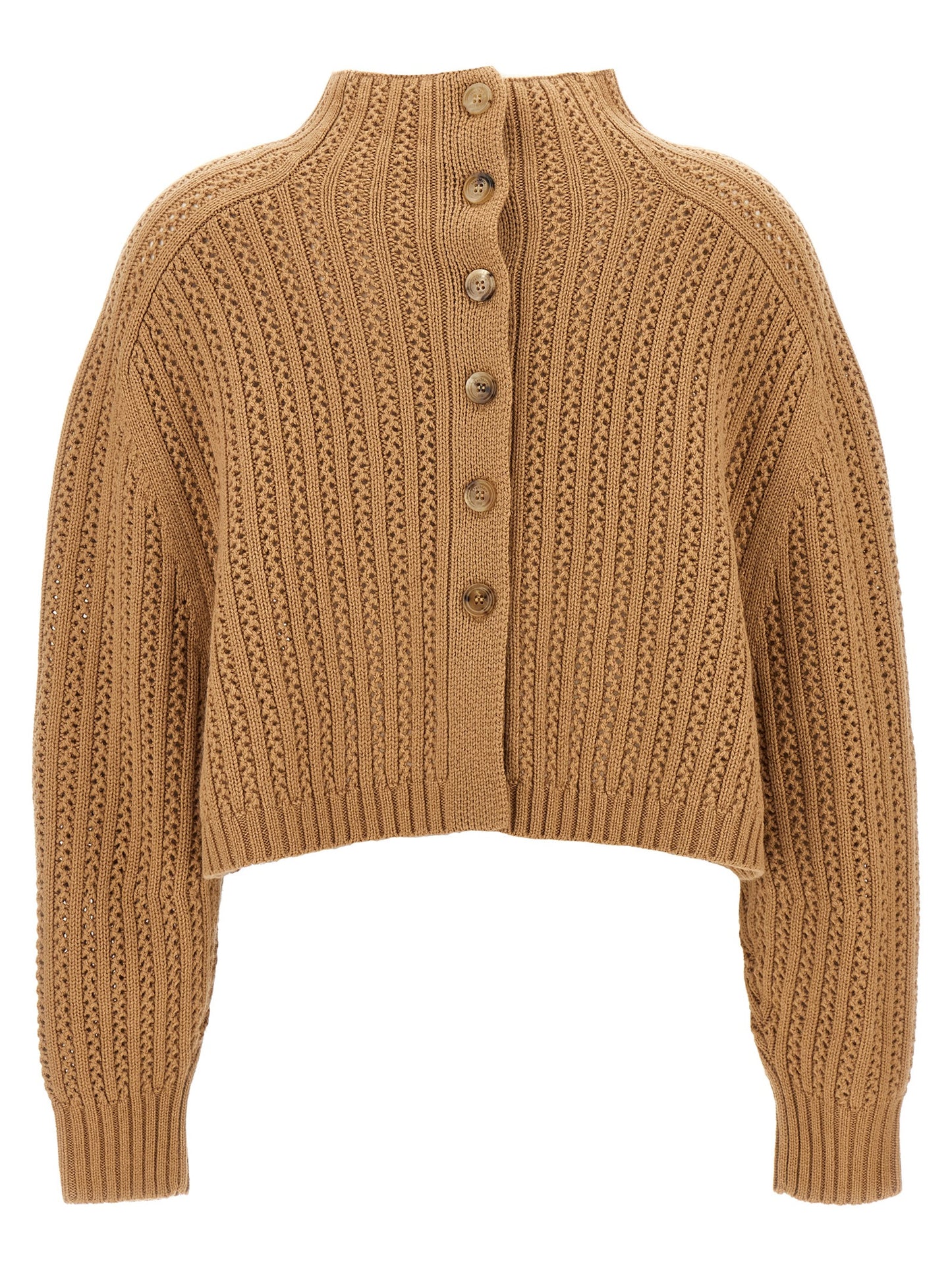 Cardigan by Max Mara for women in cashmere beige showcases a luxurious silhouette, meticulously detailed with a sophisticated and for a refined finish.