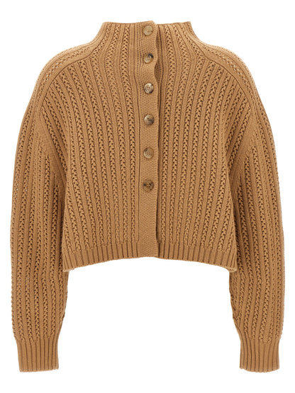 Cardigan by Max Mara for women in cashmere beige showcases a luxurious silhouette, meticulously detailed with a sophisticated and for a refined finish.