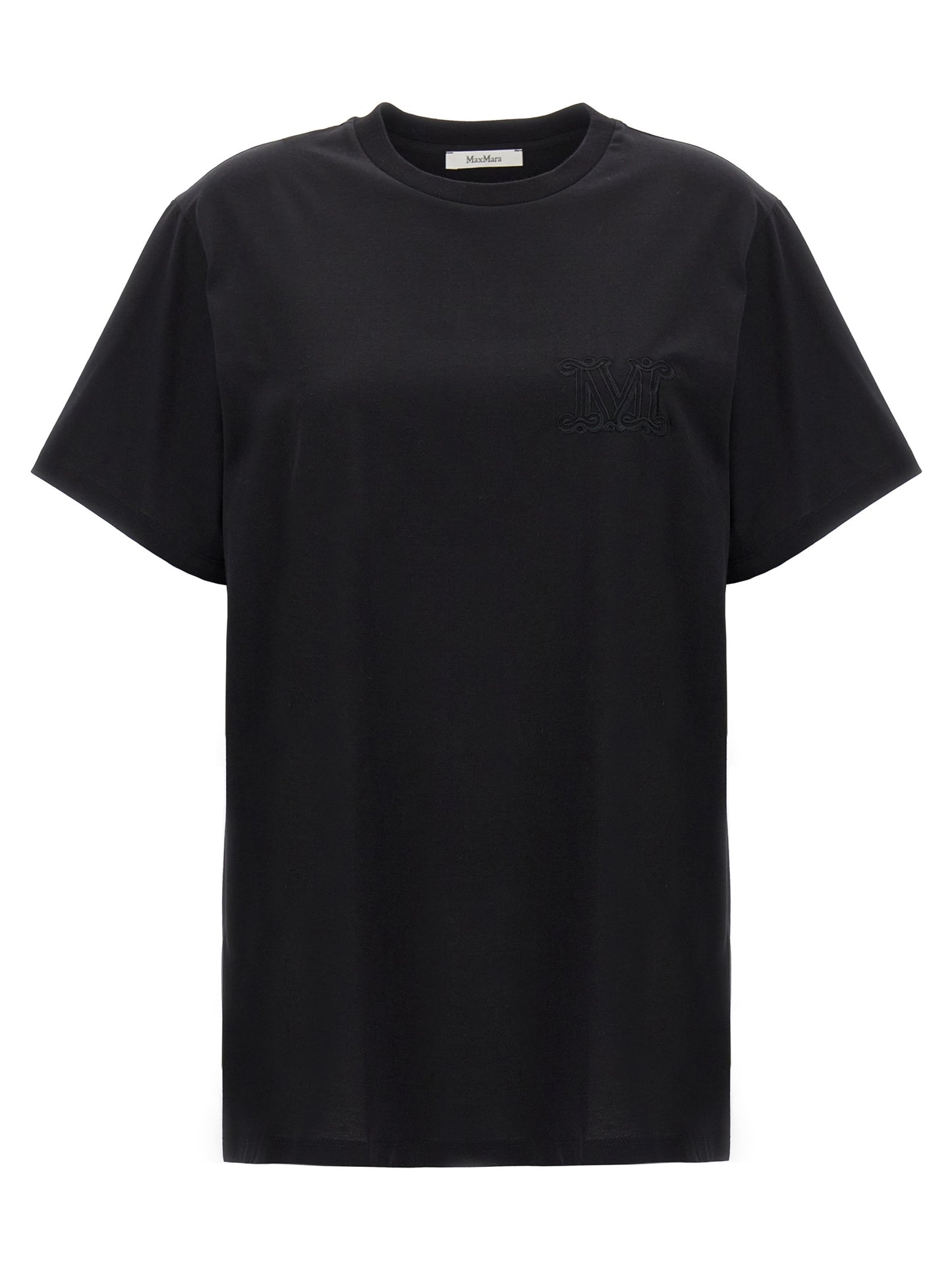 T-Shirt by Max Mara for women in cotton black showcases a chic silhouette, artfully detailed with a chic crew neckline and short-sleeve for a chic finish.