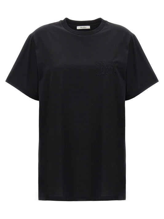 T-Shirt by Max Mara for women in cotton black showcases a chic silhouette, artfully detailed with a chic crew neckline and short-sleeve for a chic finish.
