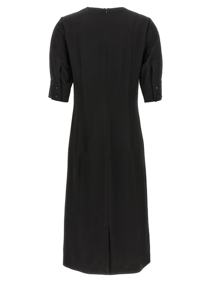 Dress by Sportmax for women in viscose black features an eye catching silhouette with a sophisticated crew neckline, elegant , and a refined midi short for a eye catching aesthetic.