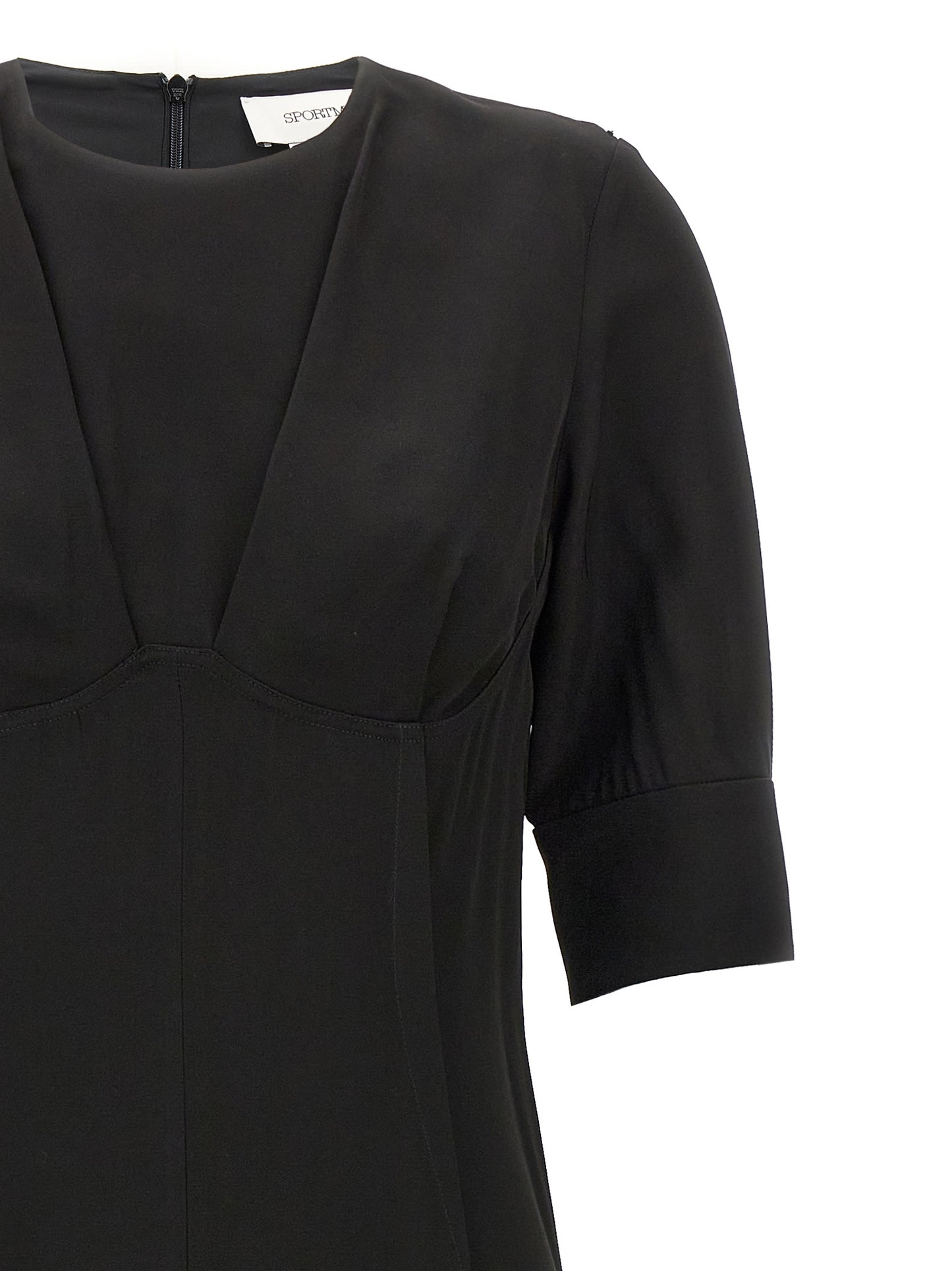 Dress by Sportmax for women in viscose black presents a sinuous silhouette, showcasing a sophisticated crew neckline and detailed with a sinuous midi short for a refined finish.