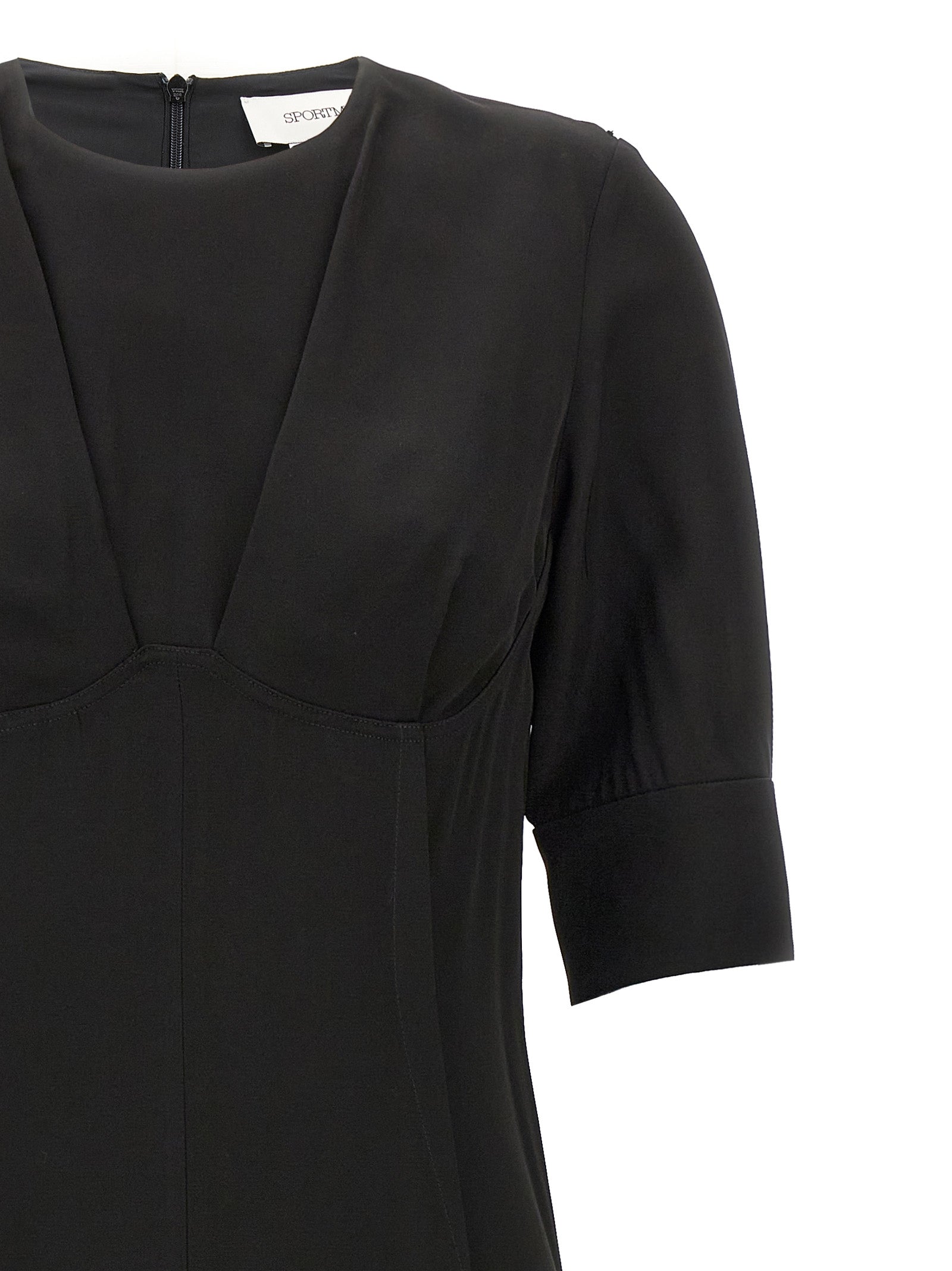 Dress by Sportmax for women in viscose black presents a sinuous silhouette, showcasing a sophisticated crew neckline and detailed with a sinuous midi short for a refined finish.