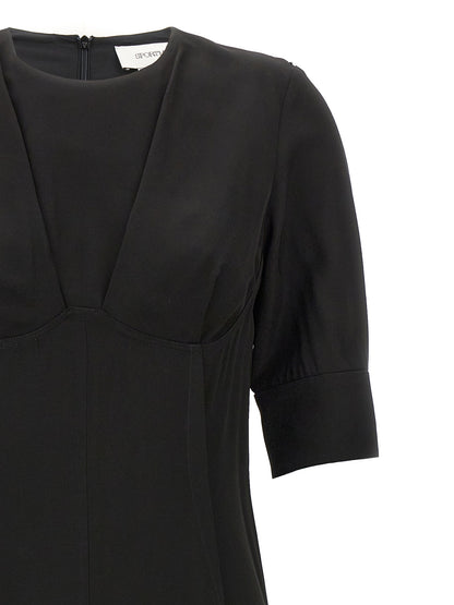 Dress by Sportmax for women in viscose black presents a sinuous silhouette, showcasing a sophisticated crew neckline and detailed with a sinuous midi short for a refined finish.