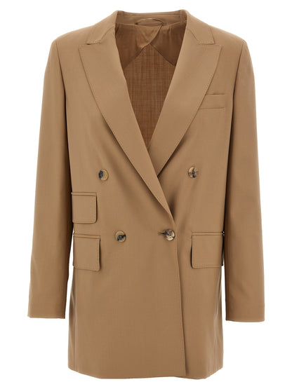 This Blazer by Max Mara for women in virgin wool beige presents a tailored silhouette, meticulously tailored with a tailored and distinctive for a tailored finish.