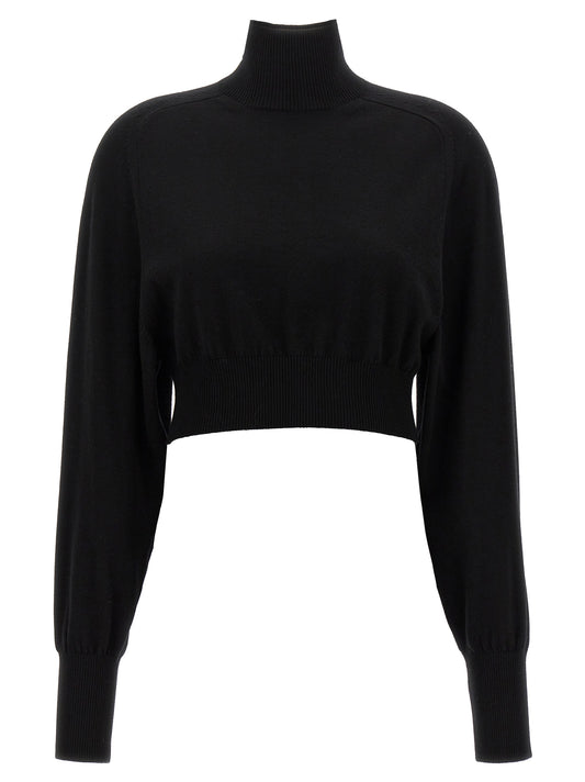 Cardigan by Sportmax for women in virgin wool black features an impeccable silhouette, showcasing a sophisticated turtle high-neck neckline and detail for a truly impeccable finish.