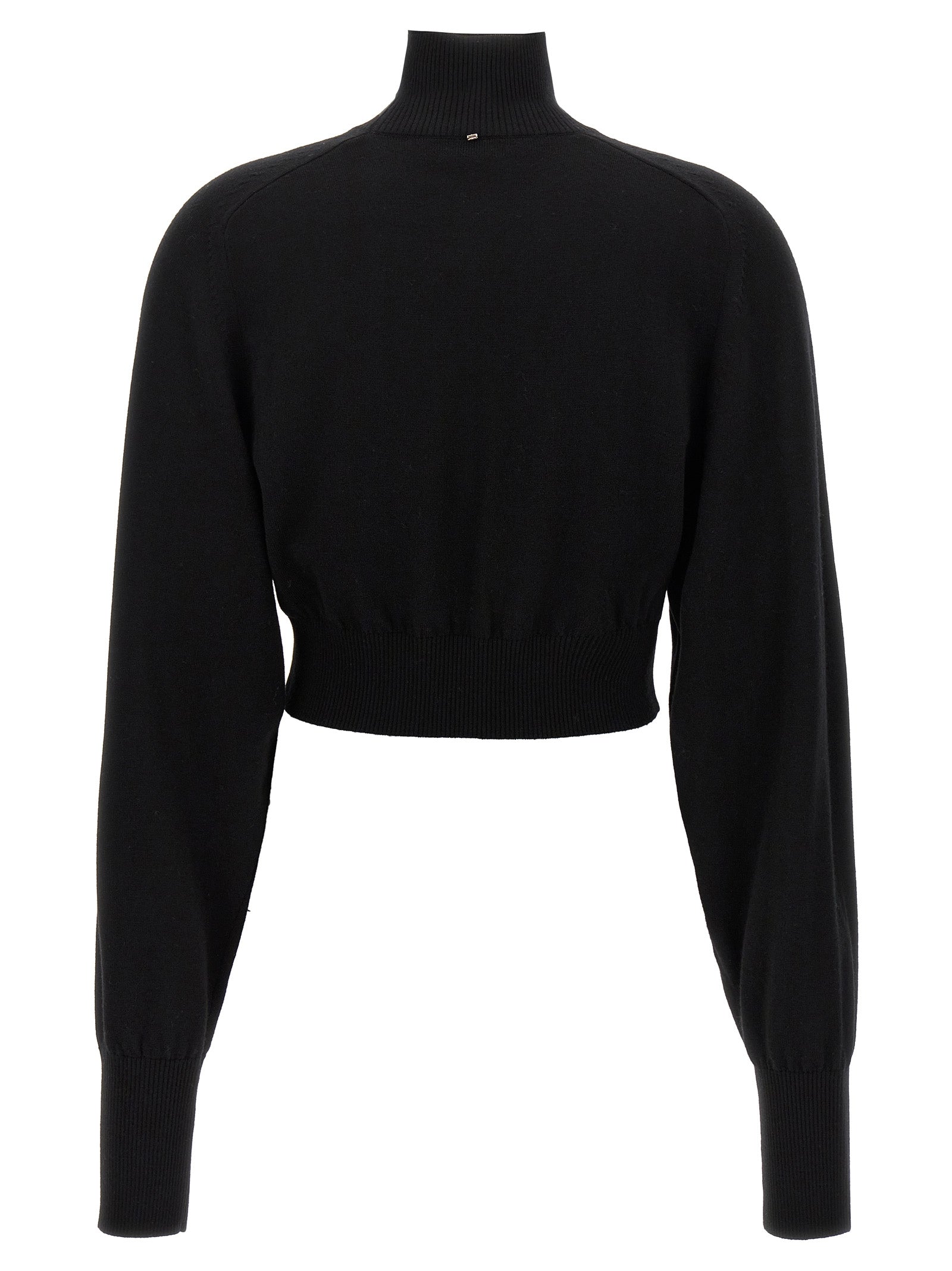 Cardigan by Sportmax for women in virgin wool black features a dramatic silhouette, showcasing a sophisticated turtle high-neck neckline and dramatic detail for a timeless, premium look.