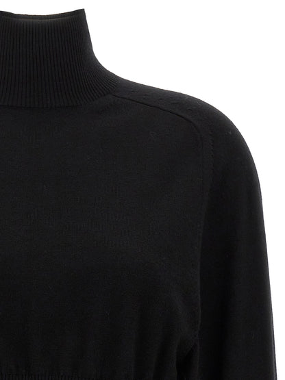 Cardigan by Sportmax for women in virgin wool black features a nuanced silhouette with a refined turtle high-neck neckline and nuanced detailing for a sophisticated look.