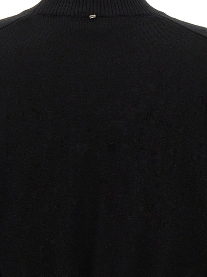 Cardigan by Sportmax for women in virgin wool black presents a textural silhouette, artfully finished with a textural and for a sophisticated, textural look.
