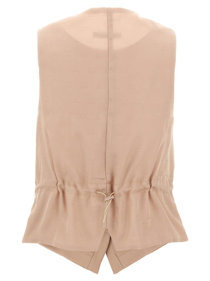 Vest by Max Mara for women in viscose polyester & acetate multicolor & pink showcases a utilitarian silhouette, artfully incorporating pockets and a utilitarian for a truly utilitarian finish.