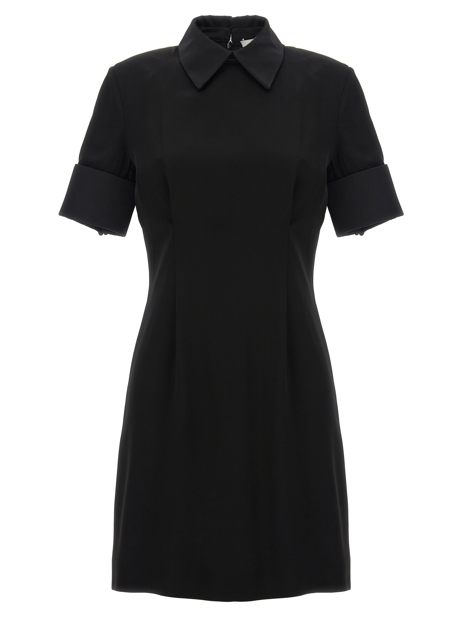 Dress by Sportmax for women in satin viscose black features an eye catching silhouette with a sophisticated , elegant , and a refined short mini for a eye catching aesthetic.