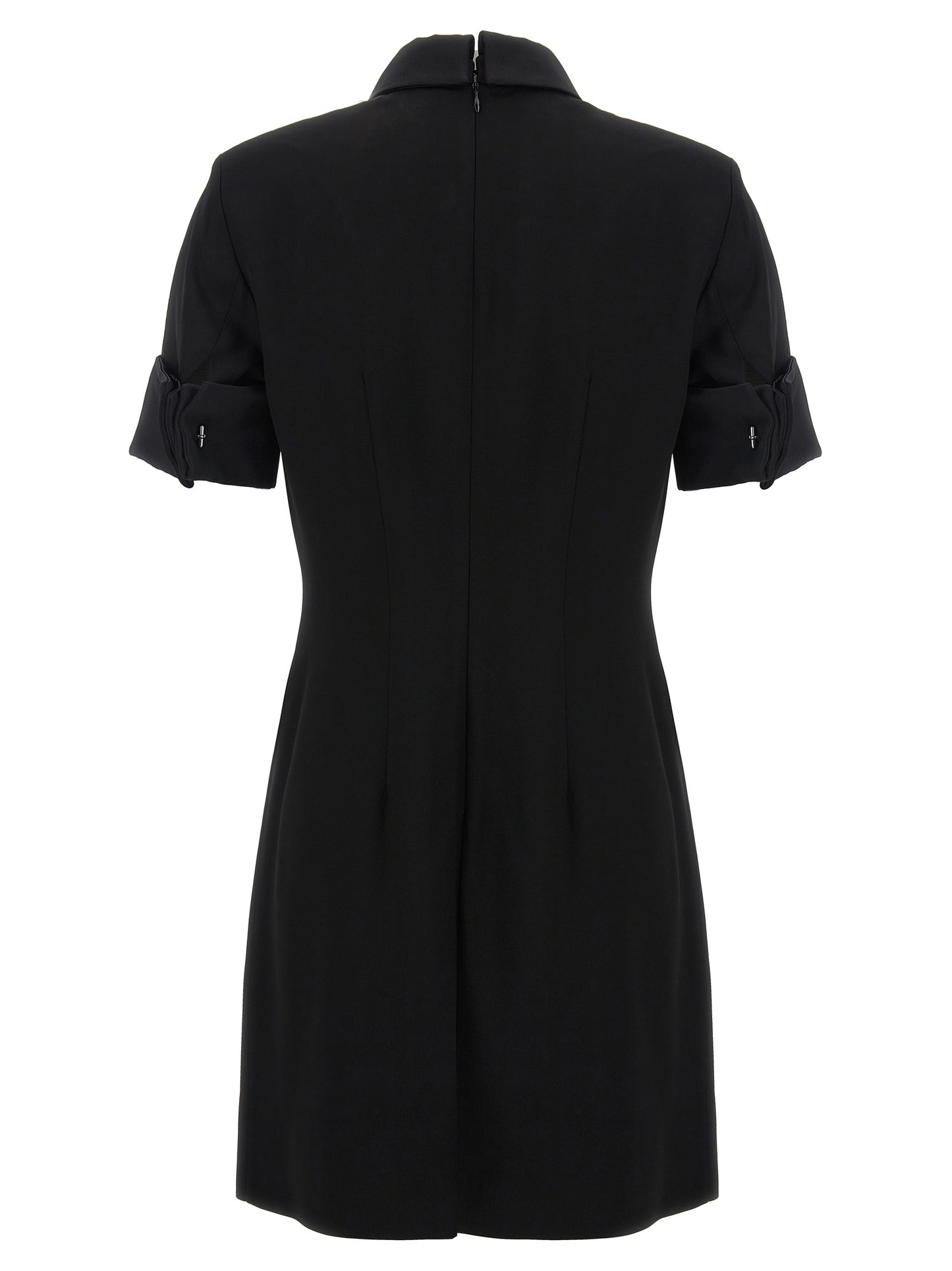 Dress by Sportmax for women in satin viscose black showcases a striking silhouette, elegantly detailed with a , refined , and a striking short mini for a striking finish.
