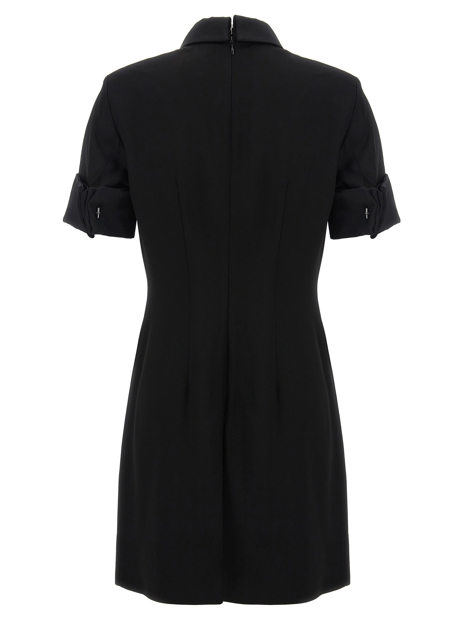 Dress by Sportmax for women in satin viscose black showcases a striking silhouette, elegantly detailed with a , refined , and a striking short mini for a striking finish.