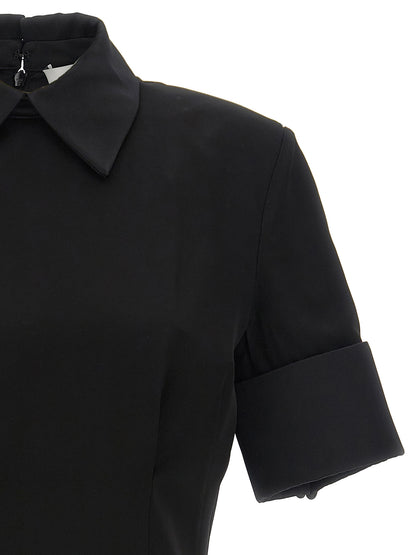 Dress by Sportmax for women in satin viscose black features an magnificent silhouette, artfully detailed with a magnificent and that flows into an magnificent short mini.