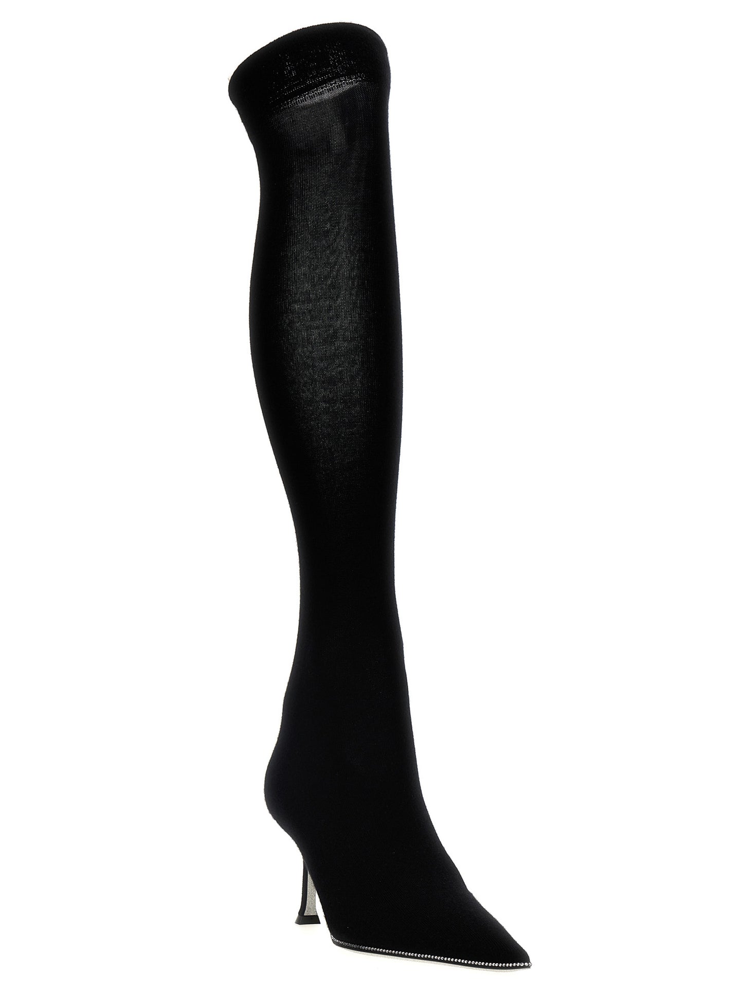 Sock Over-The-Knee Boots by RENE CAOVILLA for women in linen wool & suede leather black showcases a impeccable silhouette as Women's Linen Wool & Suede Leather Sock Over-The-Knee Boots, artfully defined by a impeccable and a impeccable .