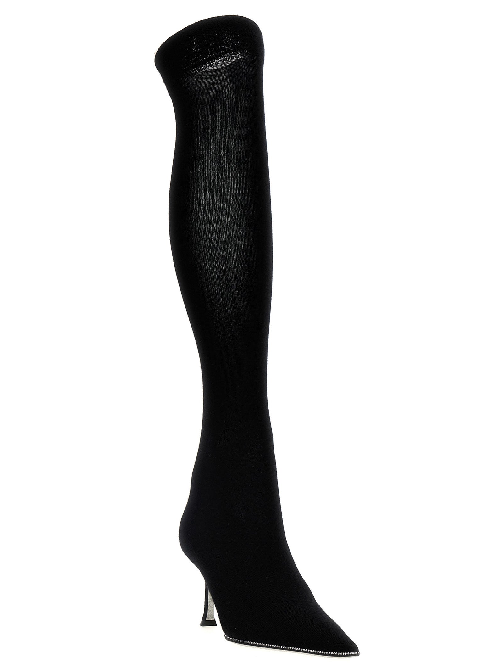Sock Over-The-Knee Boots by RENE CAOVILLA for women in linen wool & suede leather black showcases a impeccable silhouette as Women's Linen Wool & Suede Leather Sock Over-The-Knee Boots, artfully defined by a impeccable and a impeccable .