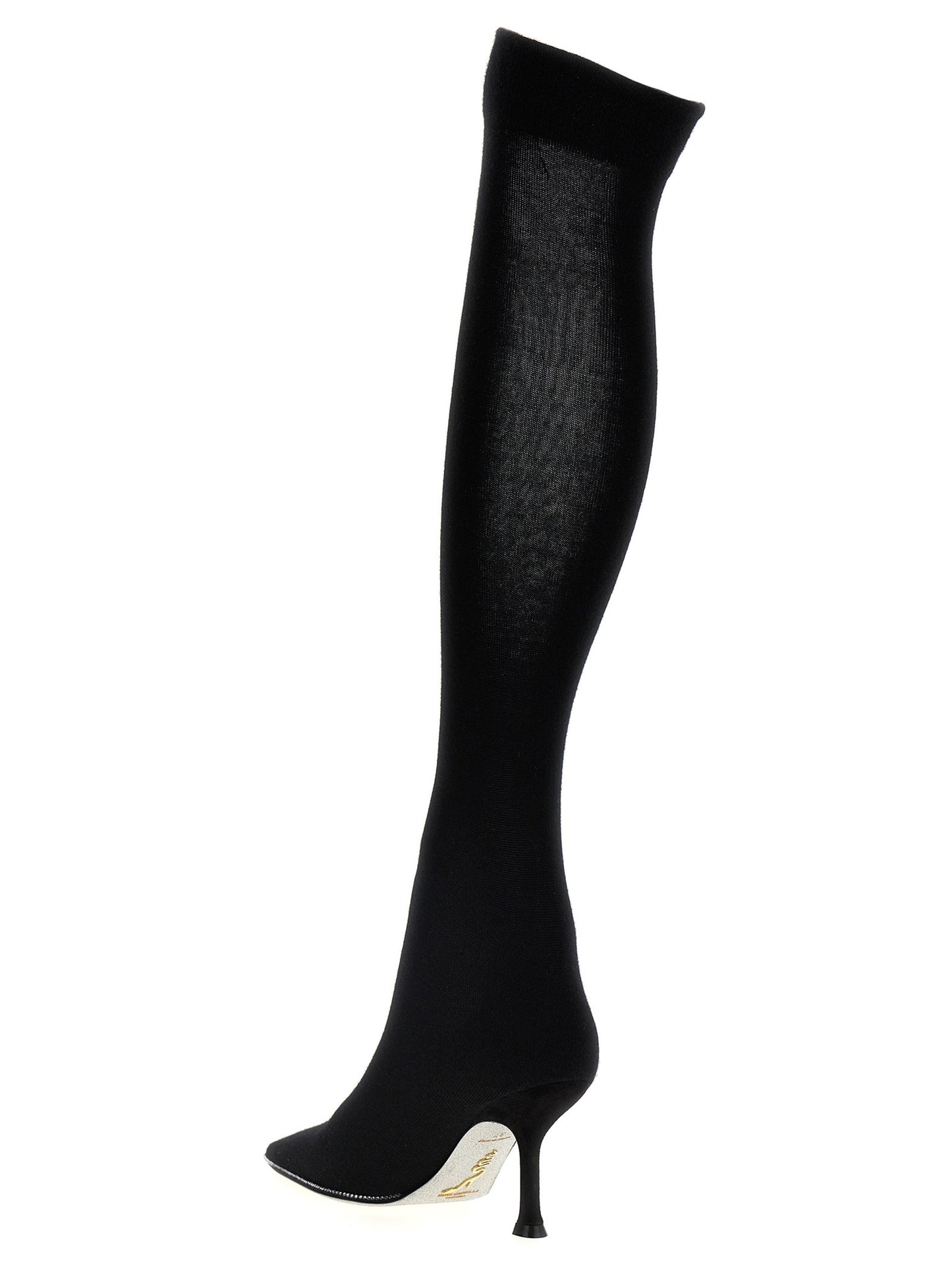 Sock Over-The-Knee Boots by RENE CAOVILLA for women in linen wool & suede leather black features an dynamic silhouette, showcasing the dynamic Women's Linen Wool & Suede Leather Sock Over-The-Knee Boots design with its distinctive and elegant .
