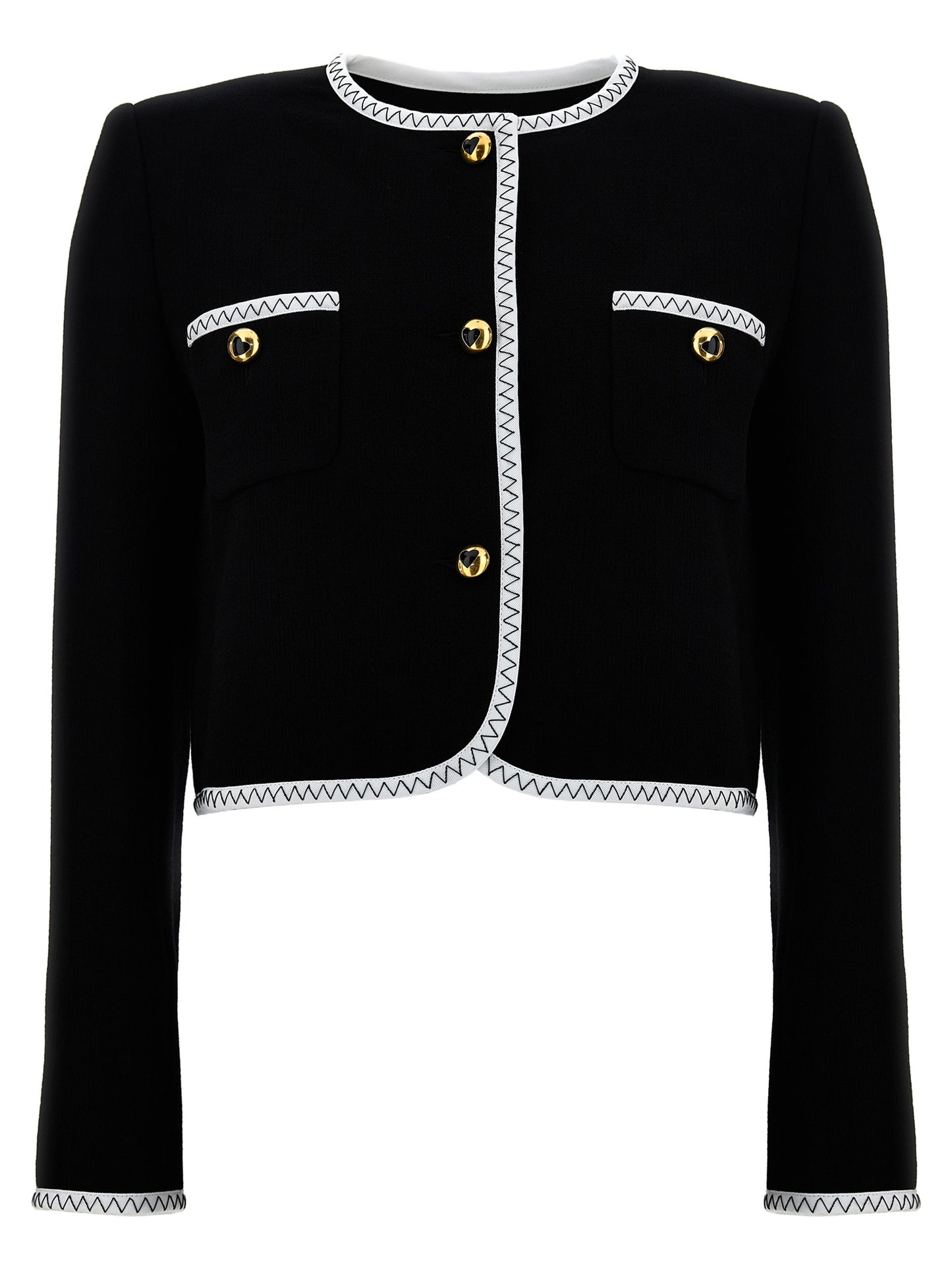 Overcoat by Moschino for women in viscose wool crepe bicolour, black & white features an satoral silhouette, showcasing a sophisticated and satoral pockets & insulated for a premium, timeless look.