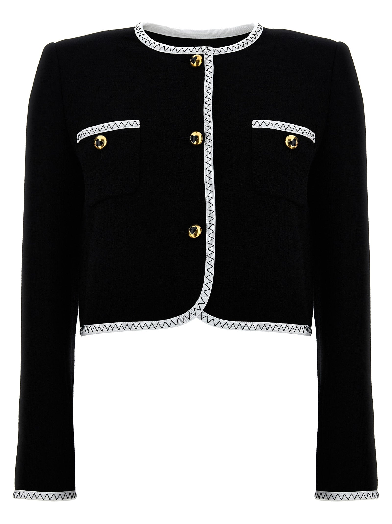 Overcoat by Moschino for women in viscose wool crepe bicolour, black & white features an satoral silhouette, showcasing a sophisticated and satoral pockets & insulated for a premium, timeless look.