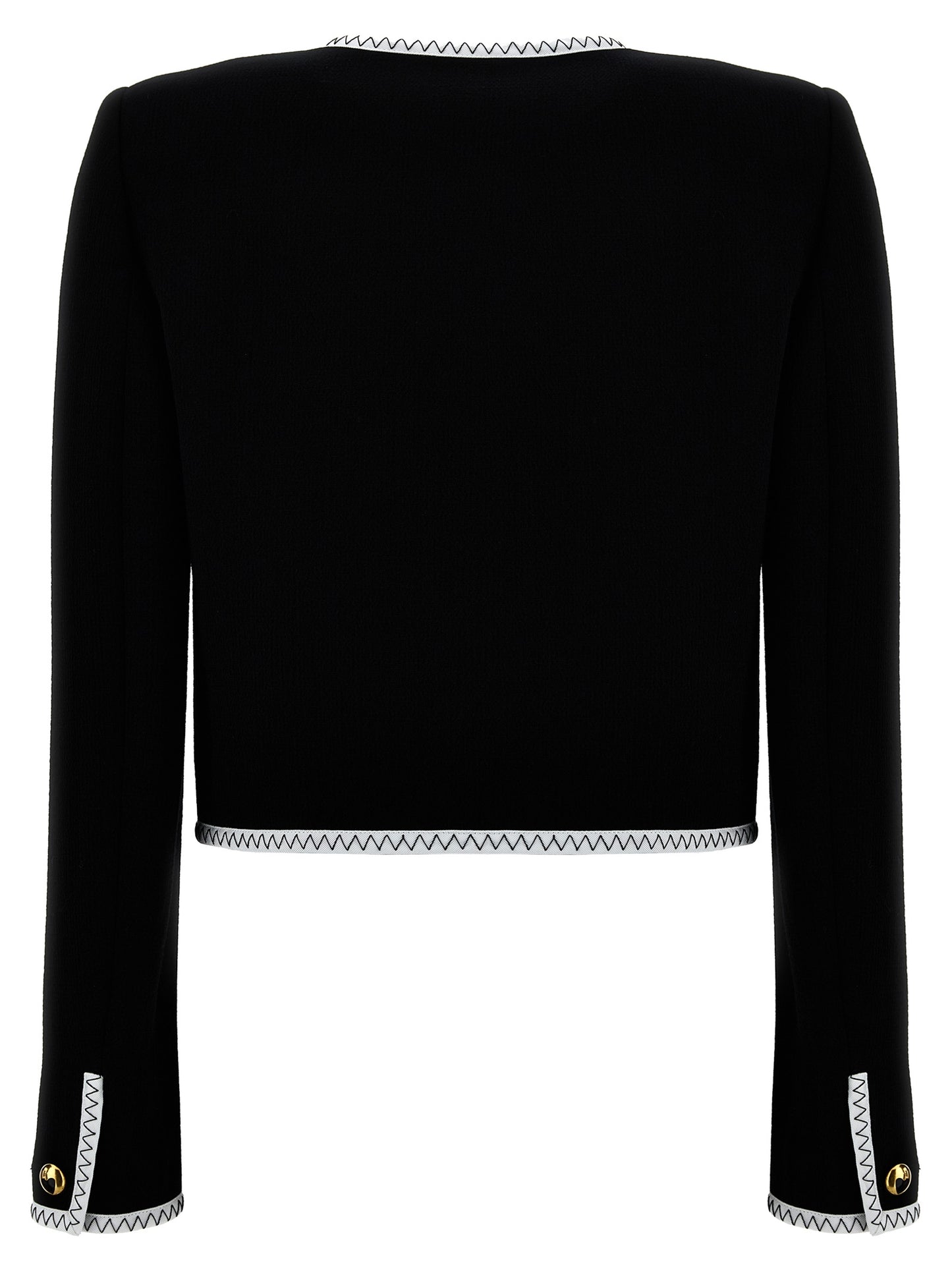 Overcoat by Moschino for women in viscose wool crepe bicolour, black & white features a contemporary silhouette showcasing a contemporary and refined pockets & insulated for a sophisticated finish.