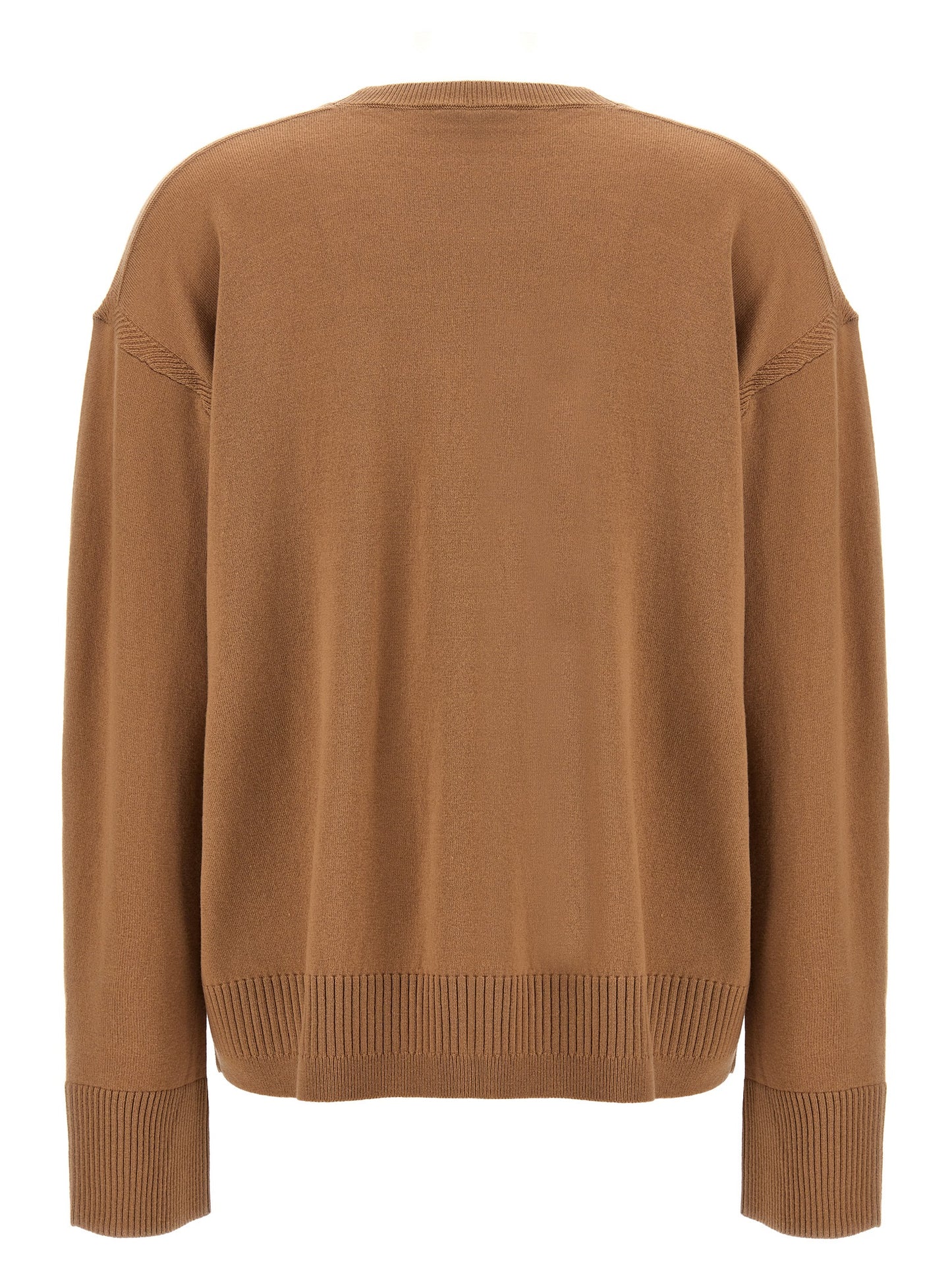 Cardigan by Stella McCartney for women in wool beige & gold showcases a captivating silhouette, artfully detailed with a captivating and crew split neckline for a truly sophisticated captivating look.