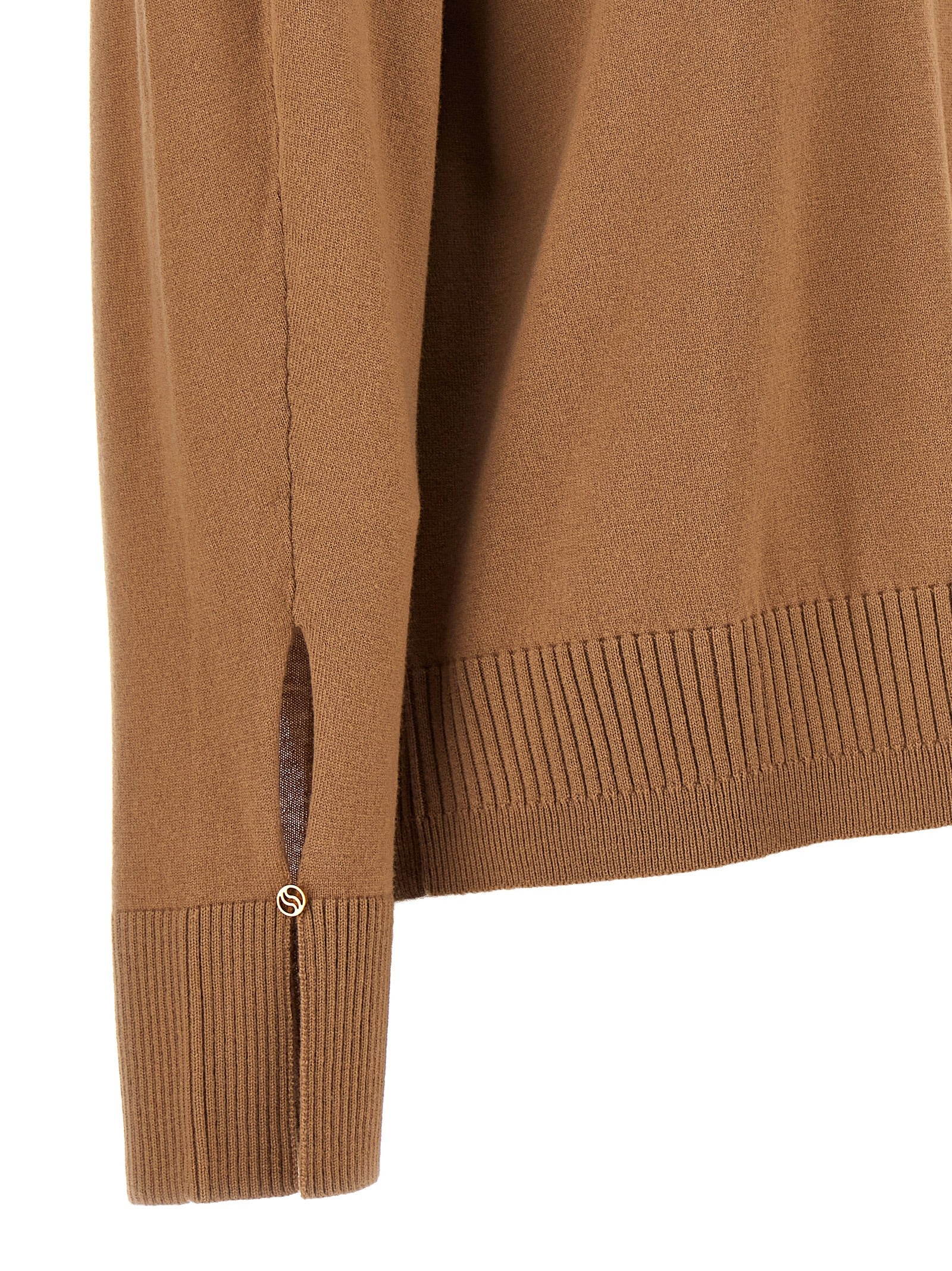 Cardigan by Stella McCartney for women in wool beige & gold presents a textural silhouette, artfully finished with a textural and for a sophisticated, textural look.