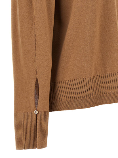 Cardigan by Stella McCartney for women in wool beige & gold presents a textural silhouette, artfully finished with a textural and for a sophisticated, textural look.