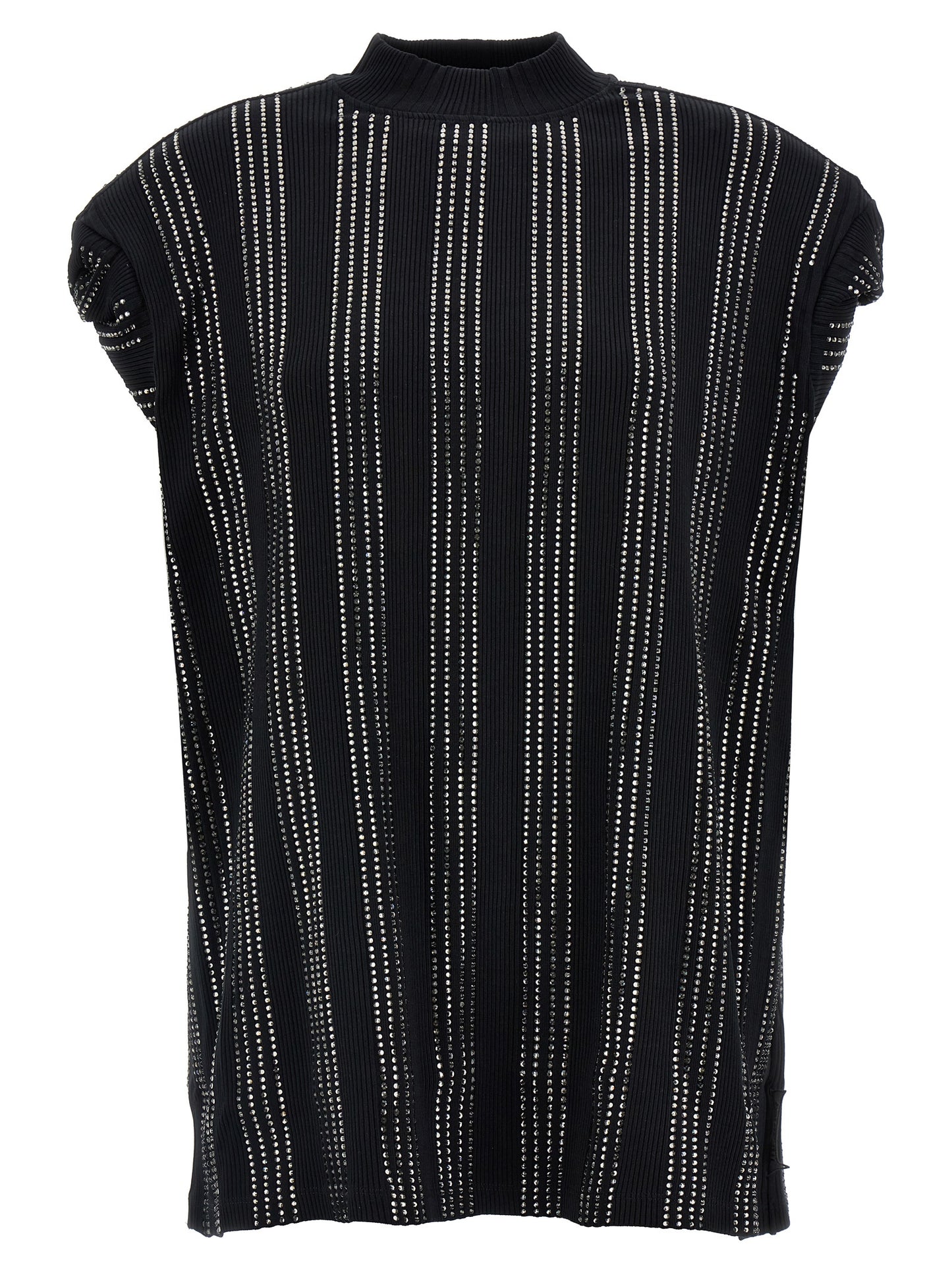 Dress by The Attico for women in cotton black presents a sinuous silhouette, showcasing a sophisticated and short-sleeve detailed with a sinuous maxi short mini for a refined finish.