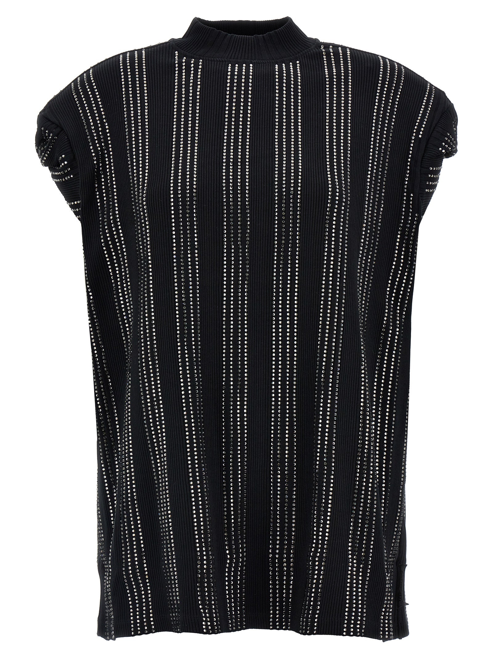 Dress by The Attico for women in cotton black presents a sinuous silhouette, showcasing a sophisticated and short-sleeve detailed with a sinuous maxi short mini for a refined finish.