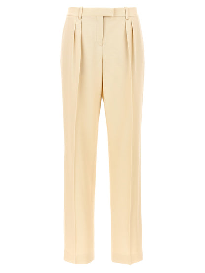 Trousers by Tom Ford for women in wool & silk beige features a artisanal silhouette, showcasing a sophisticated with a long and for a artisanal finish.