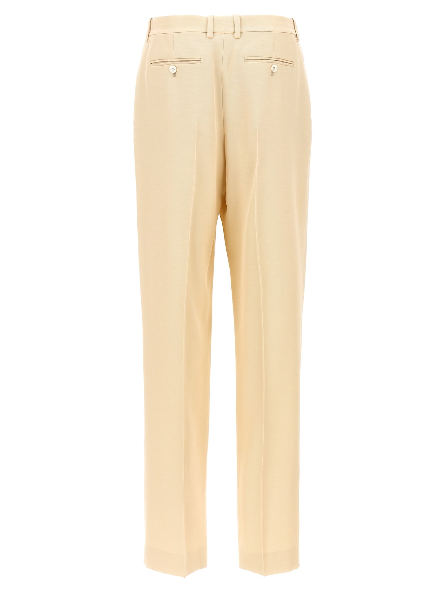 Trousers by Tom Ford for women in wool & silk beige features an sartorial silhouette, showcasing a precise and long with a sartorial for a refined look.