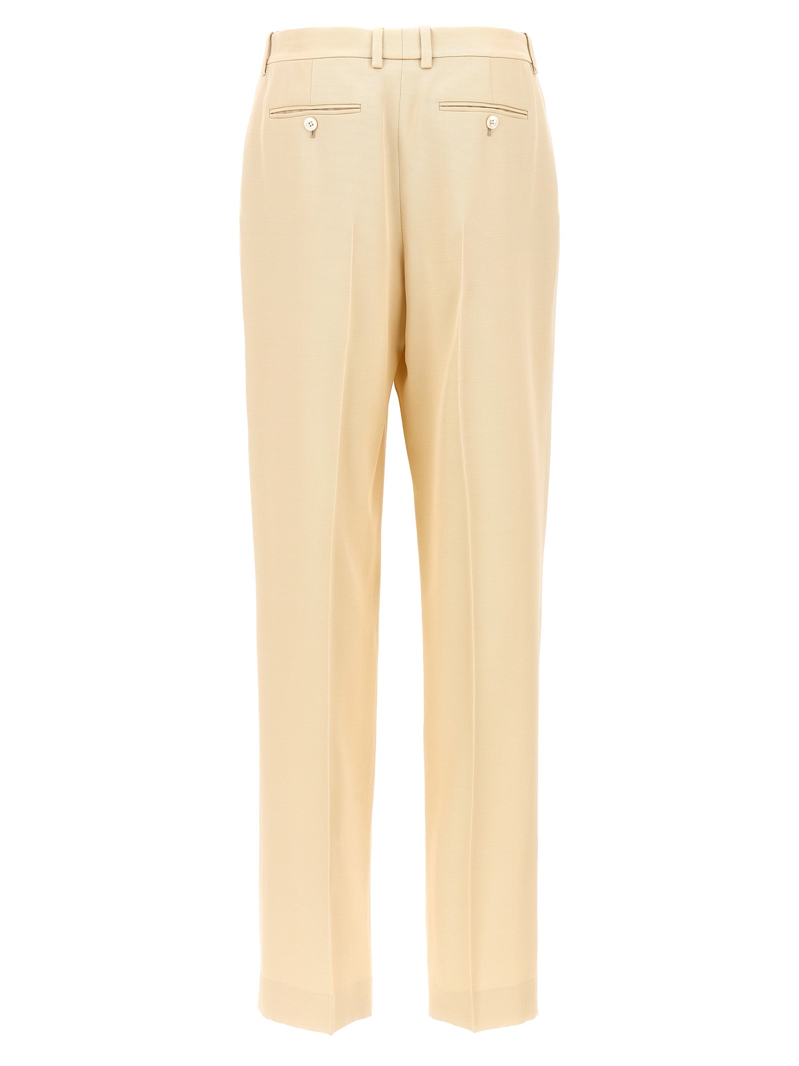 Trousers by Tom Ford for women in wool & silk beige features an sartorial silhouette, showcasing a precise and long with a sartorial for a refined look.
